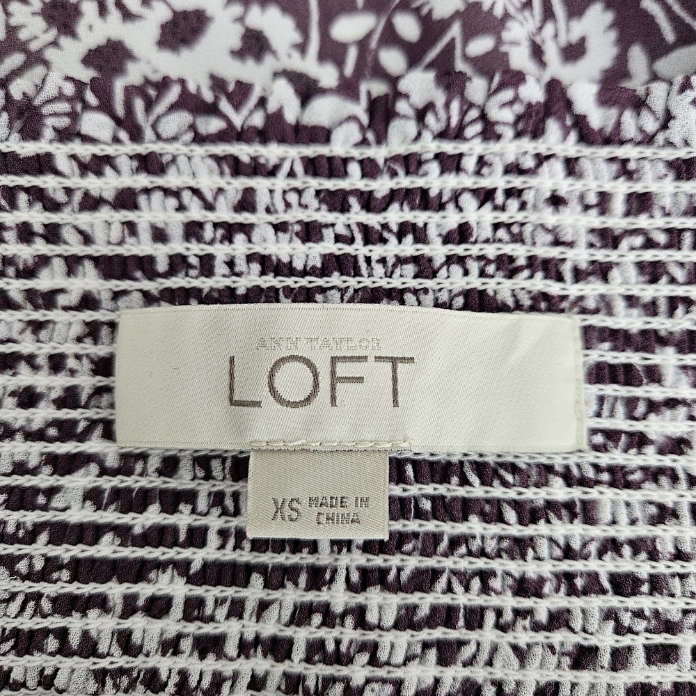 Ann Taylor LOFT Peasant Top Purple Floral Off Shoulder 3/4 Sleeve Shirt XS - Picture 8 of 10